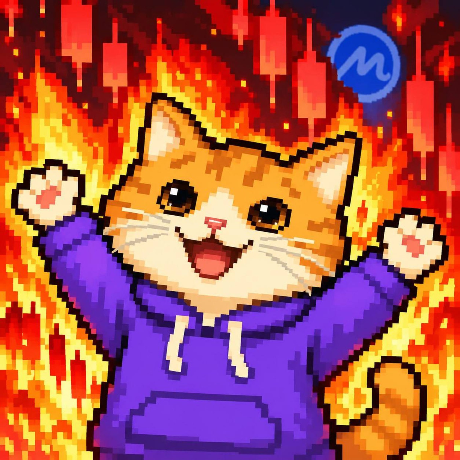 CoinMarketCat in front of flames