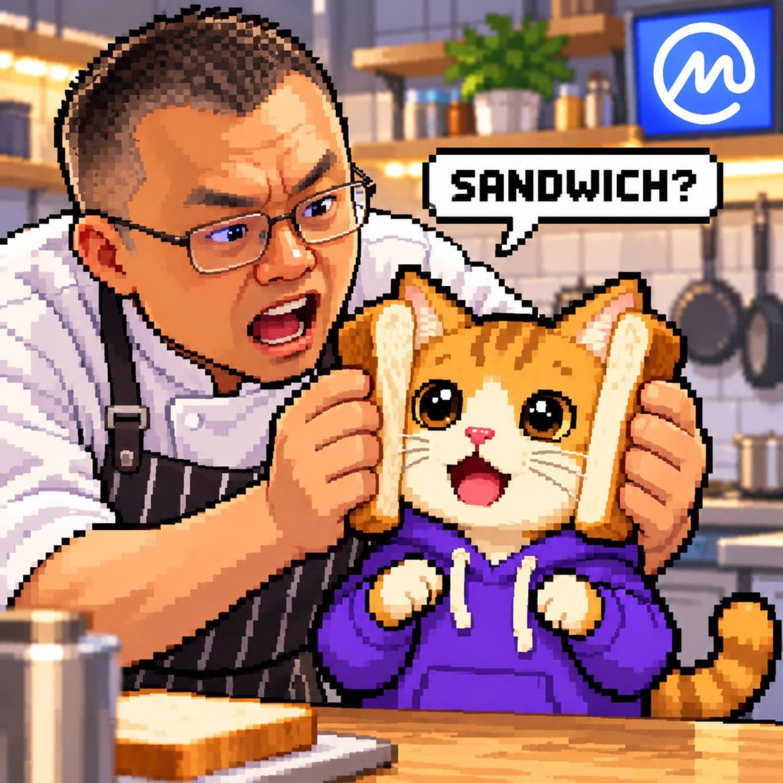 CoinMarketCat receiving a sandwich