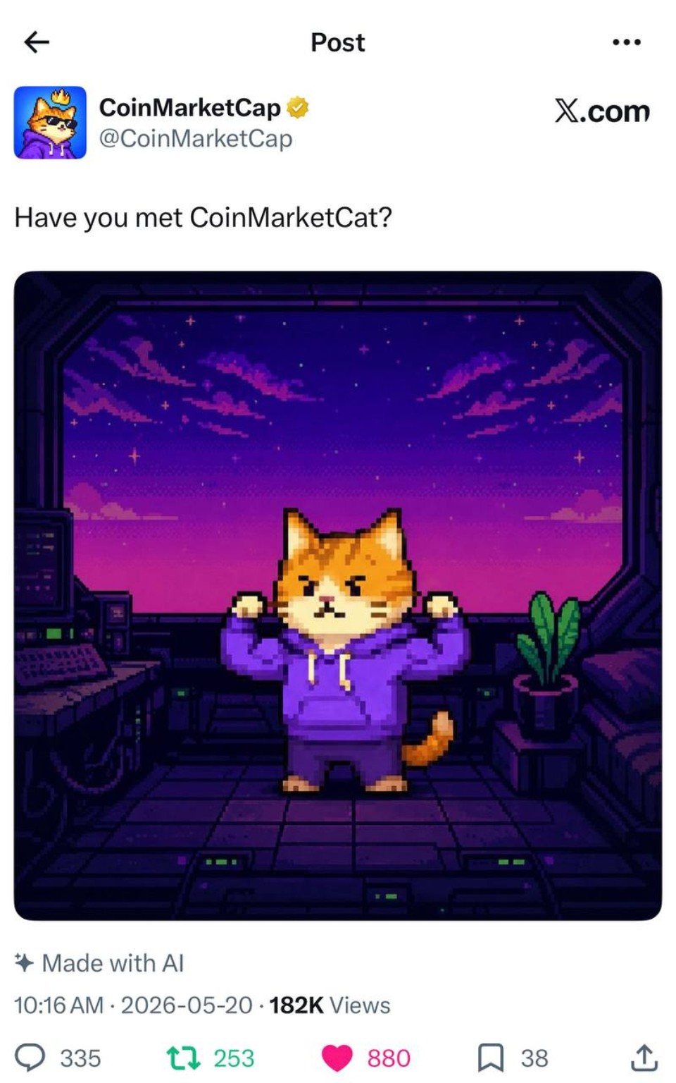 CoinMarketCap post asking viewers to meet CoinMarketCat